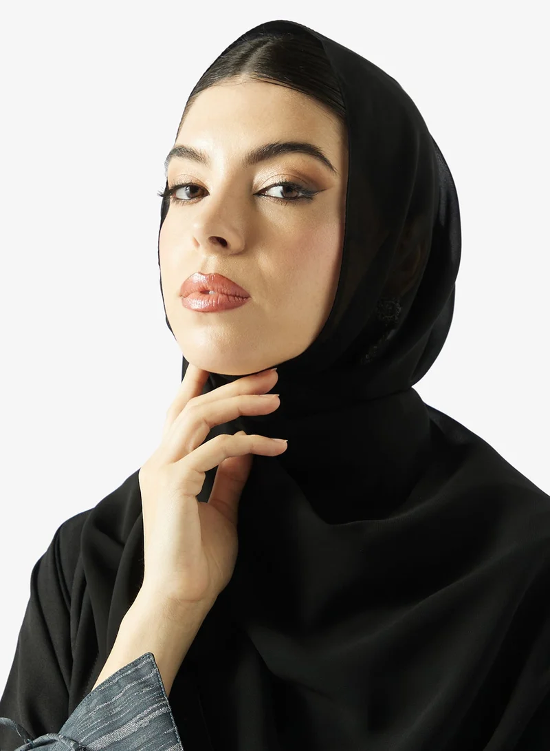 hayas closet  Black Contrast Abaya With Sheila for Women | Best Price UAE